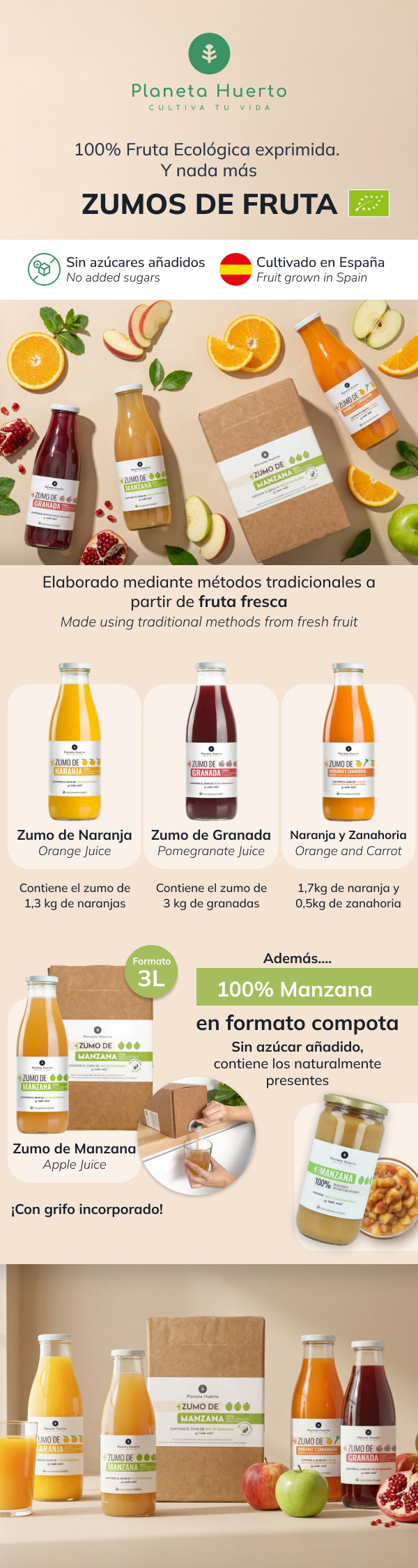 Sumo de Maçã 100% fruta espremida Eco Planeta Huerto 3 L Saco em Caixa