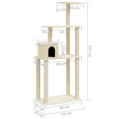 Vidaxl Rascador Para Gatos Con Postes De Sisal Crema 147 Cm_2