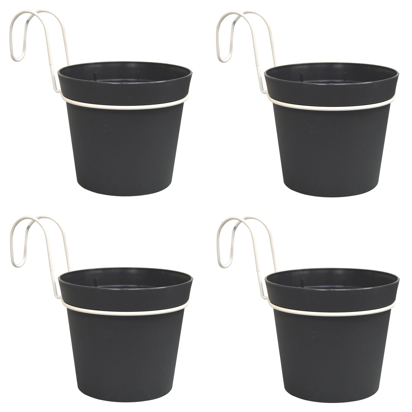 4 Macetas Cilíndricas Ø 14 Cm Con Ganchos, En Polipropileno Antracita