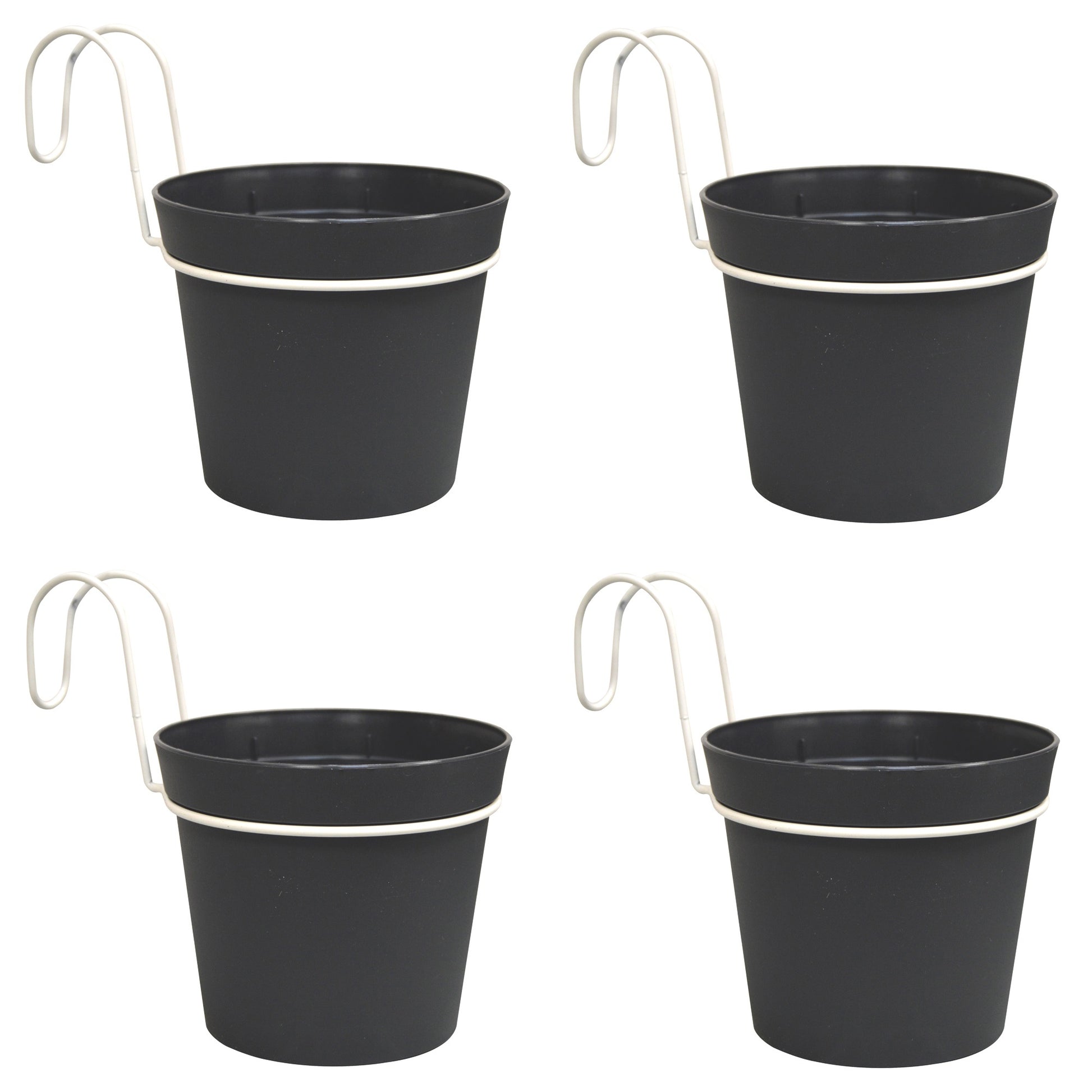4 Macetas Cilíndricas Ø 14 Cm Con Ganchos, En Polipropileno Antracita