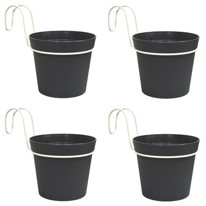 4 Macetas Cilíndricas Ø 14 Cm Con Ganchos, En Polipropileno Antracita