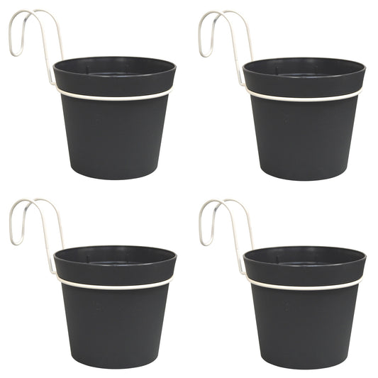 4 Macetas Cilíndricas Ø 14 Cm Con Ganchos, En Polipropileno Antracita