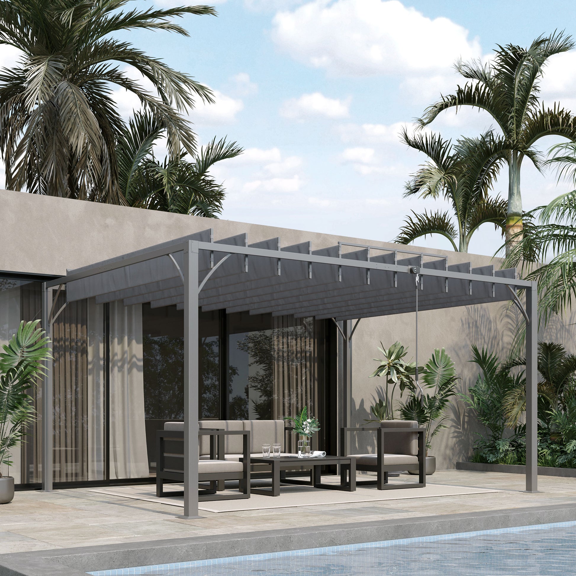 Outsunny Pérgola 4x3 M Con Diseño De Lamas Superior Giratorio Hasta 135° Gris_1