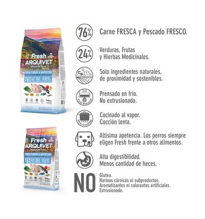 Alimento semi-húmido Fresh Senior Light Turkey &amp; White Arquivet 2,5 kg para cães