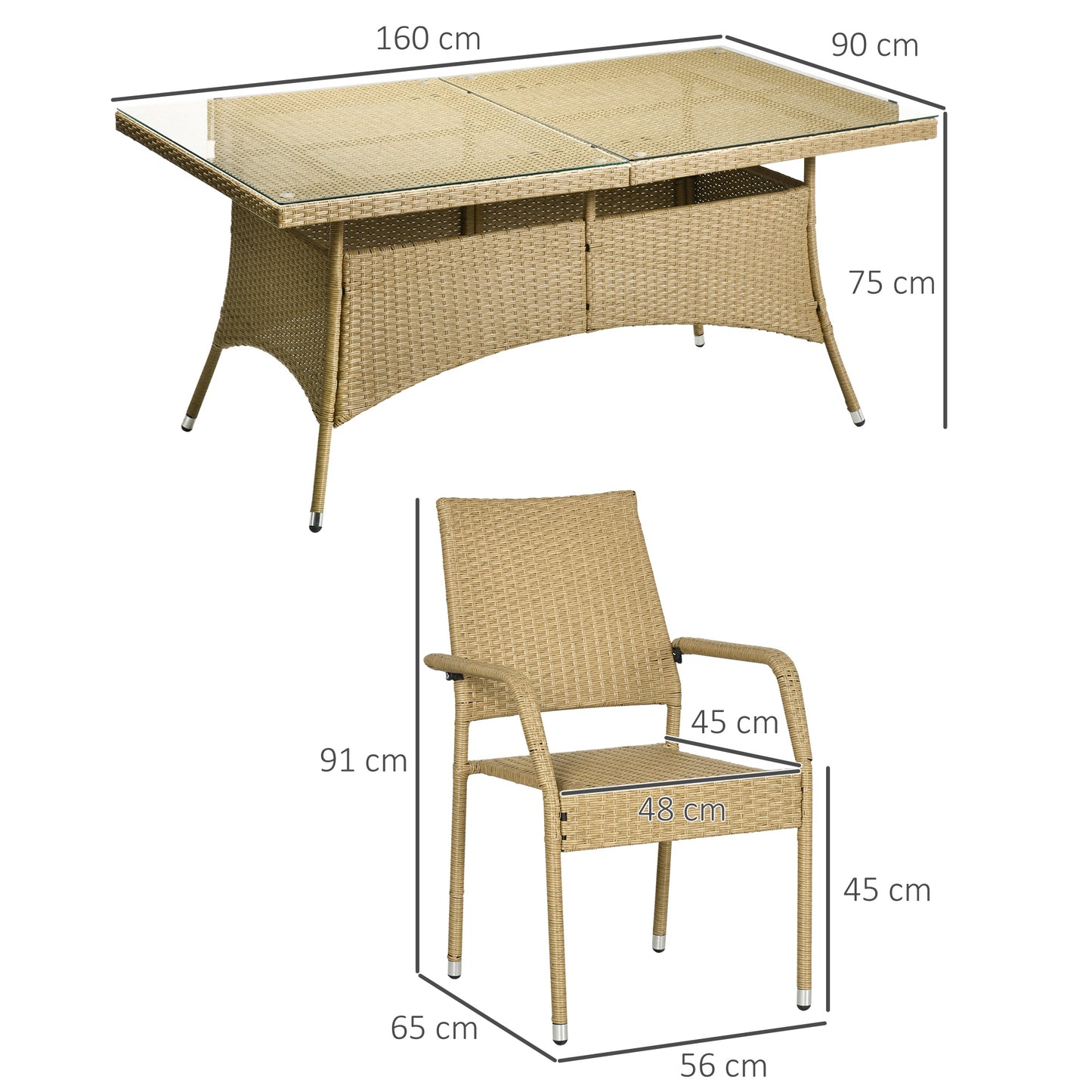 Outsunny Conjunto De Muebles De Ratán Pe Con Mesa De Centro Y 6 Sillas Apilables_2