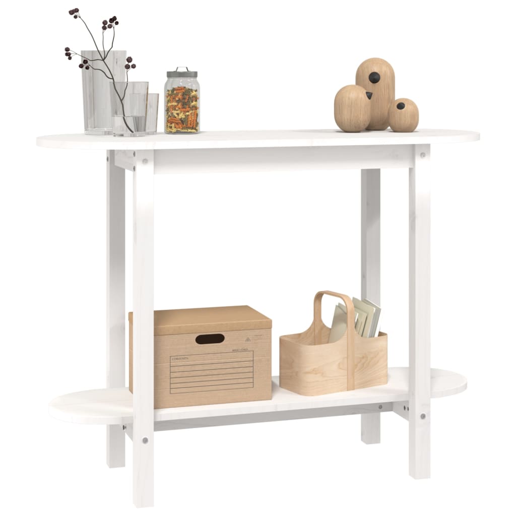 Mesa Consola De Madera Maciza De Pino Blanco 110x40x80 Cm_2