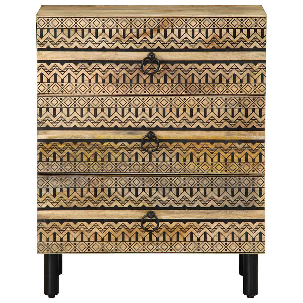 Mesita De Noche Madera Maciza De Mango Rugosa Negro 50x33x62 Cm_1