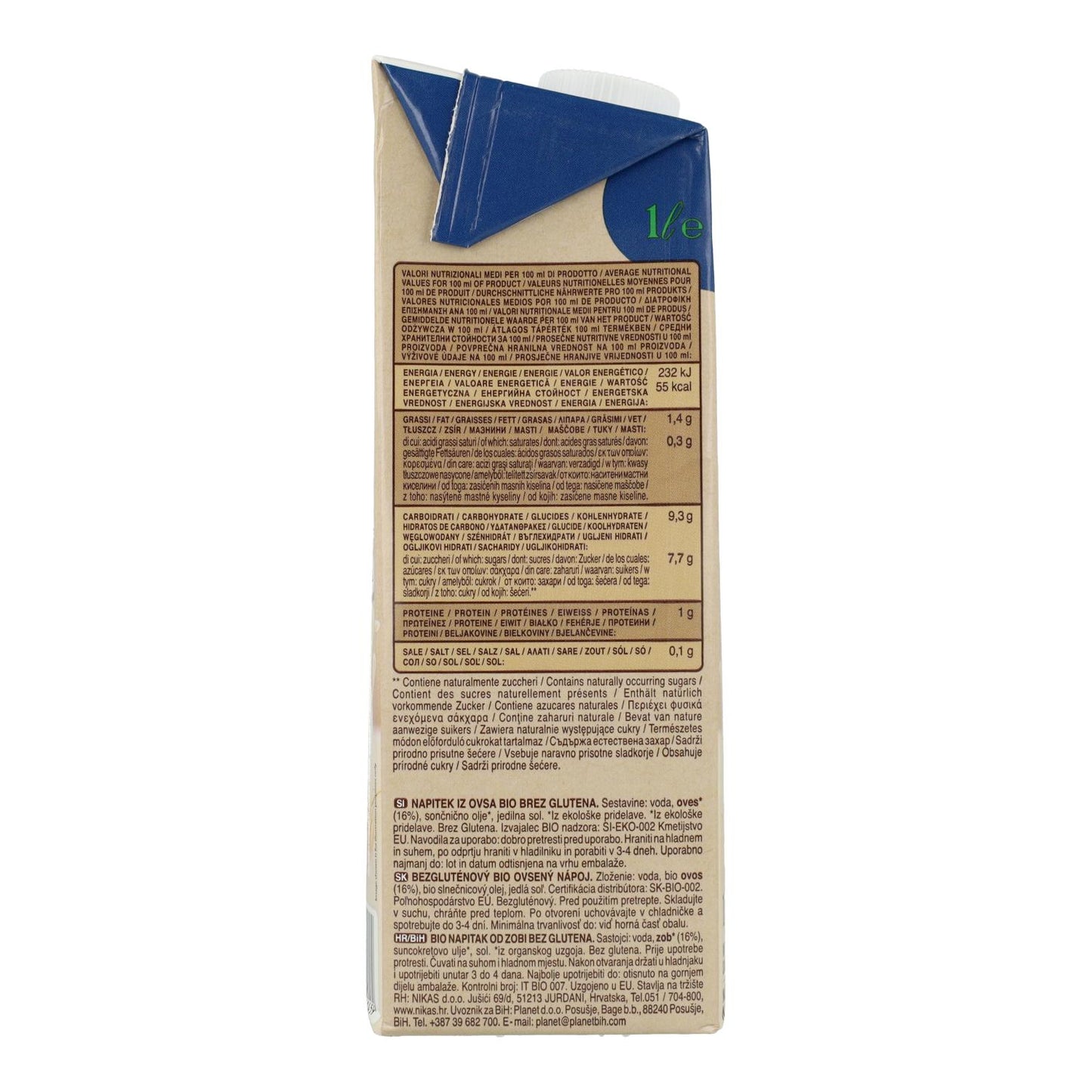 Bebida de aveia sem glúten Scotti BIO 1 L