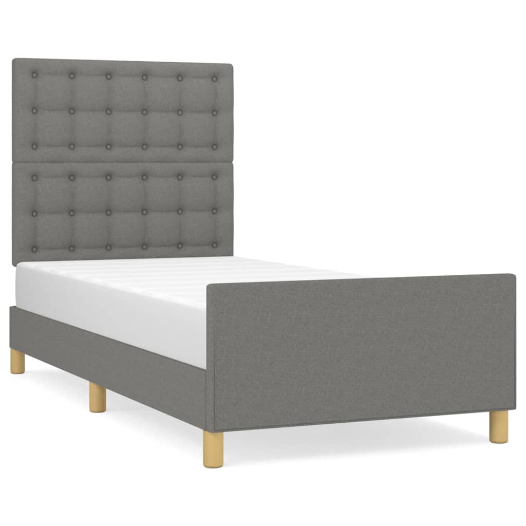Estructura De Cama Con Cabecero De Tela Gris Oscuro 90x190 Cm / Vetonek_3