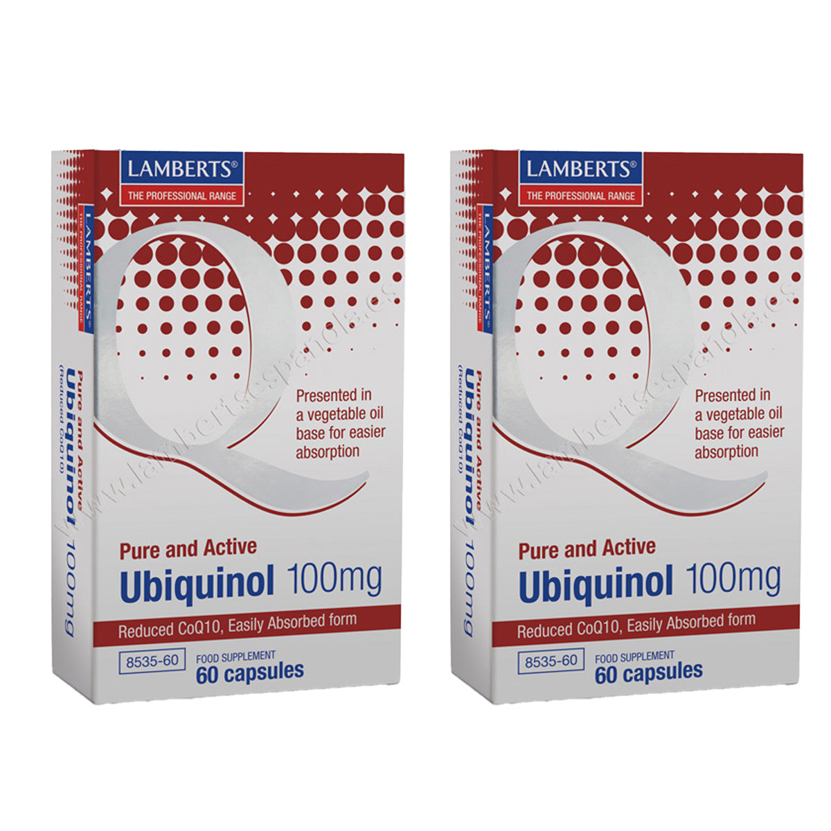 Embalagem com 2 Ubiquinol 100 mg. Puro e Ativo, Lamberts