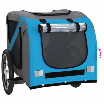 Remolque De Bicicleta Mascotas Hierro Tela Oxford Azul Gris_4