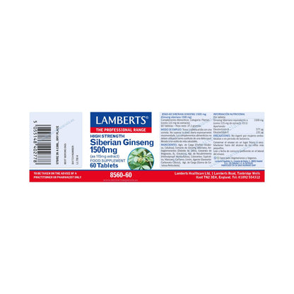 Ginseng Siberiano 1.500 mg Lamberts, 60 comprimidos