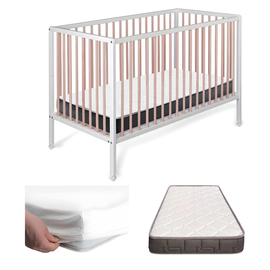 Cuna De Bebé Laponia Estilo Nórdico Natural 120x60 Cm Madera De Haya Con Colchón Morfeo Y Funda Impermeable_0