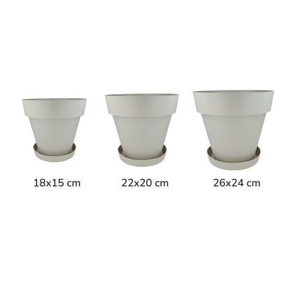 Pacote de vasos de flores com pires na cor cru Tes 18 x 15 cm