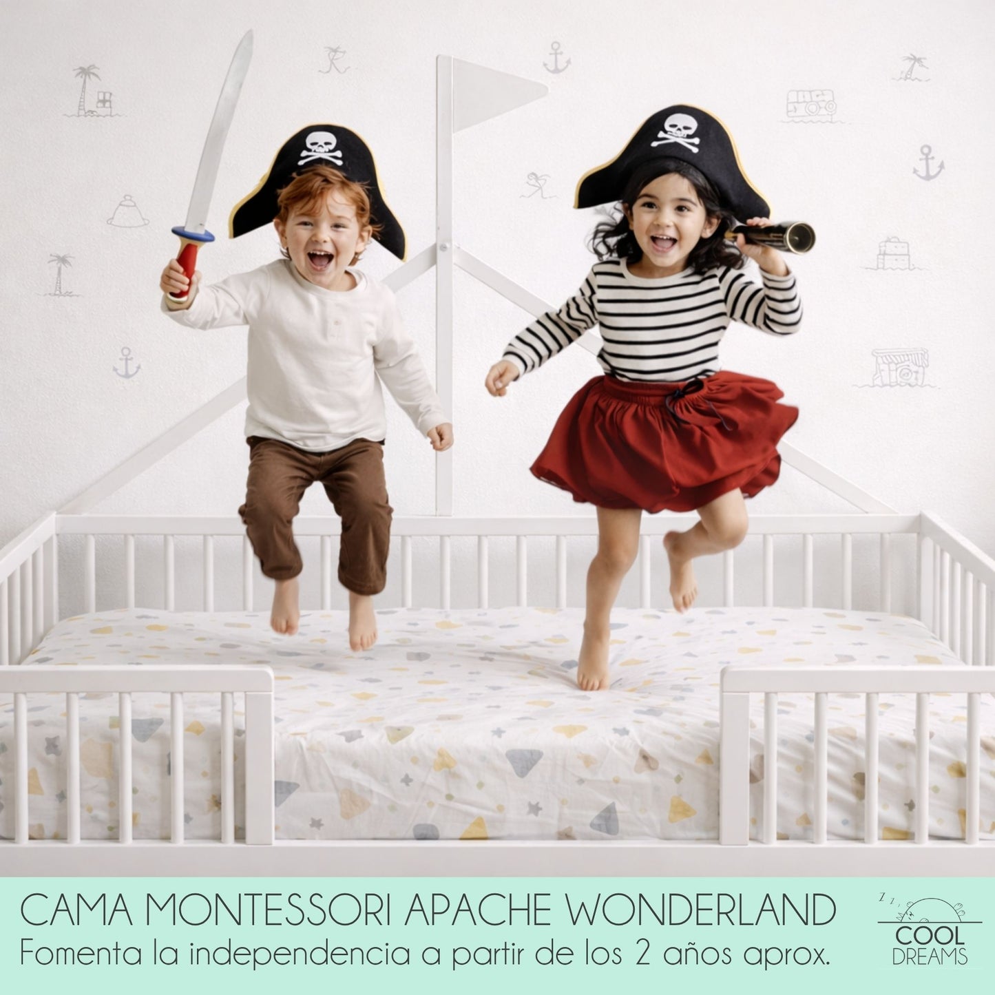 Cama Infantil Tipi Apache 140x70cm Para Niños A Partir De Los 2 Años. Cama Montessori De Madera De Haya Y Color Blanco_1