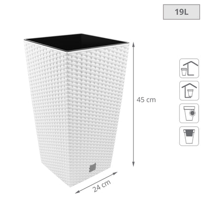 Maceta Alta Cuadrada 19 L Prosperplast Rato Square  De Plástico Con Depósito En Color Blanco, 45 (alto) X 24 (ancho) X 24 (profundo) Cms