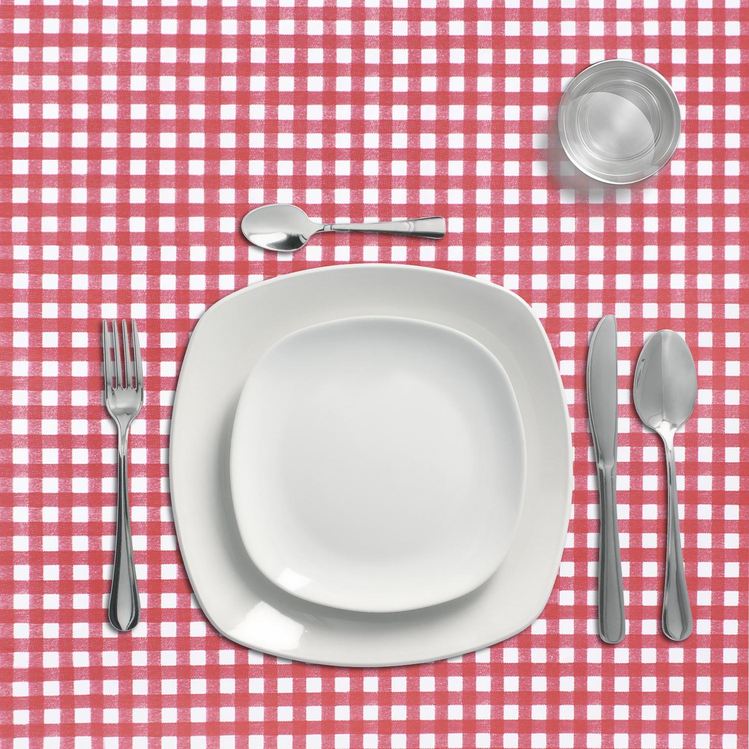 Mantel Hule Rectangular Cuadros Rojos Impermeable Antimanchas Pvc 140x250 Cm.  Recortable Uso Interior Y Exterior