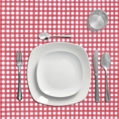 Mantel Hule Redondo Cuadros Rojos Impermeable Antimanchas Pvc Ø140 Cm. Uso Interior Y Exterior