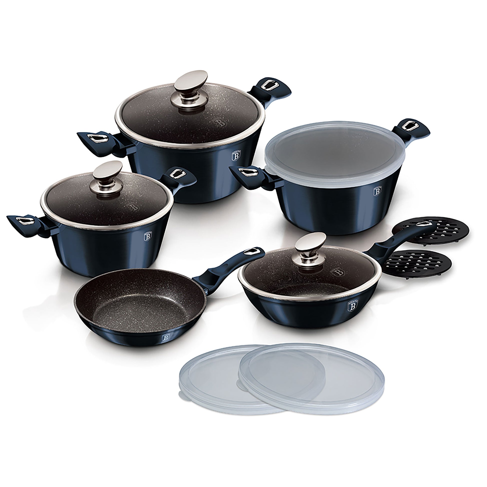 Batería Cocina Inducción 13 Piezas, Antiadherente Sin Pfoa, Aluminio, Cazuelas Sartenes Tapas Berlinger Haus Aquamarine Azul Marino_1