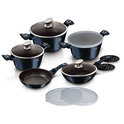 Batería Cocina Inducción 13 Piezas, Antiadherente Sin Pfoa, Aluminio, Cazuelas Sartenes Tapas Berlinger Haus Aquamarine Azul Marino_1