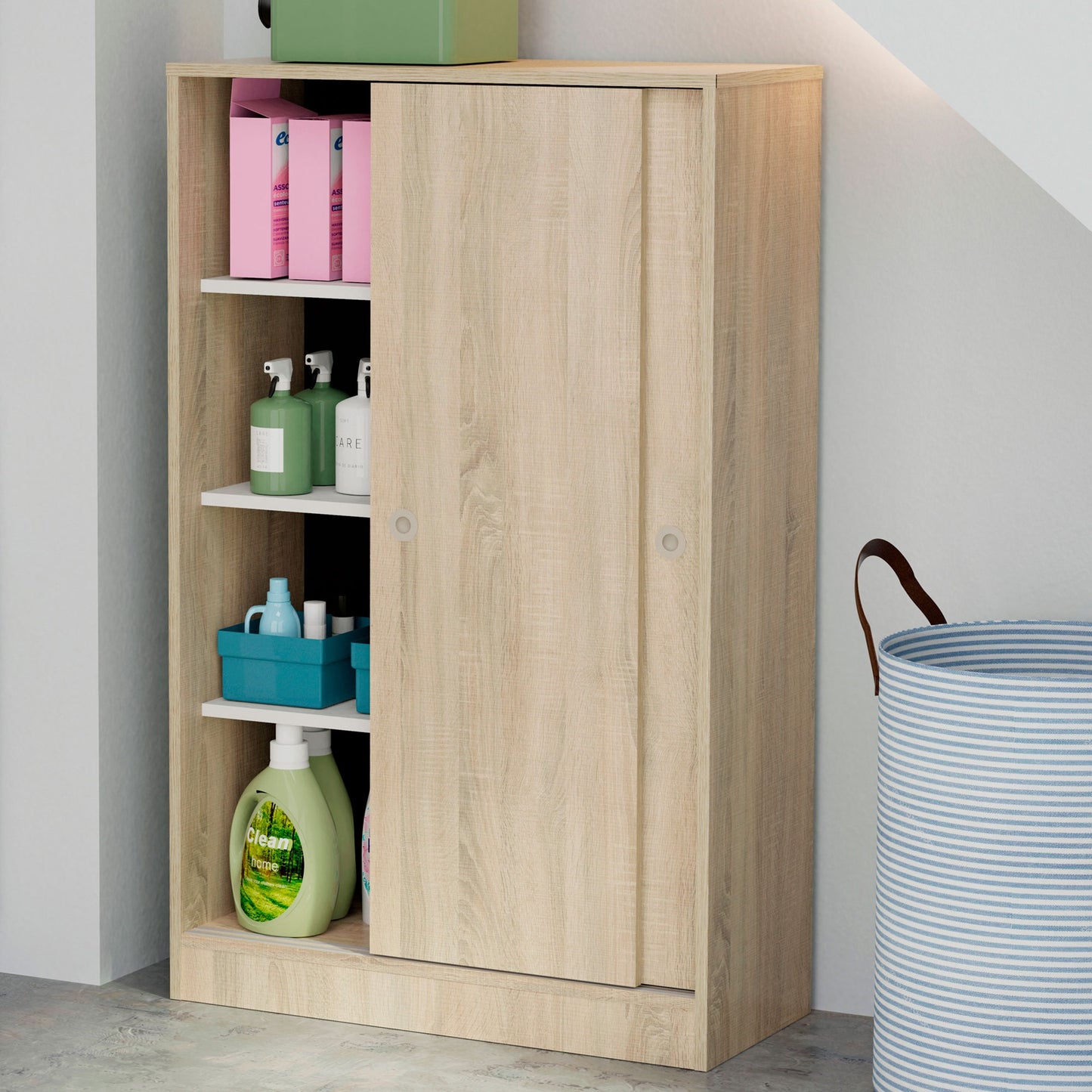 Armario Dormitorio, Multiusos, Baño, Mueble Cocina, Zapatero 2 Puertas Correderas 120x74x33 Cm, Briebe, Nova, Madera