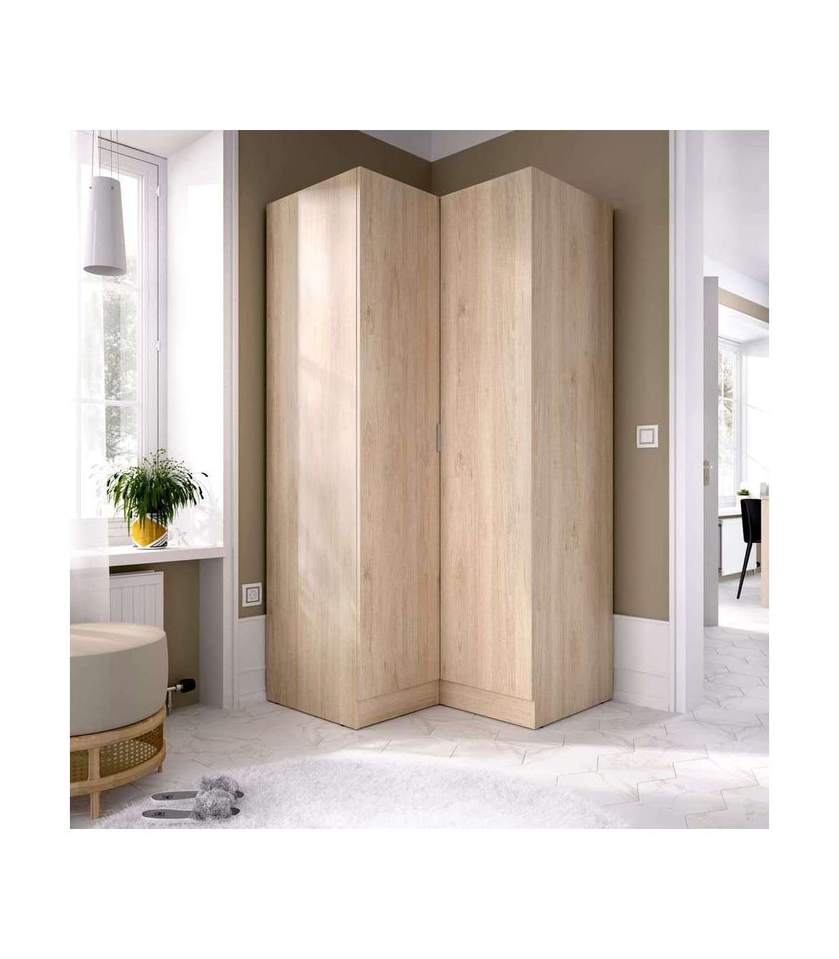 Armario Ropero Rincón Puertas Abatibles Jaén Acabado Natural, 184 Cm(alto)90.5 Cm(ancho)_0