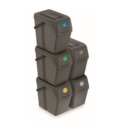 Set De 5 Cubos De Basura Keden Sortibox Para Reciclado, Gris, Volumen 5x25l_0