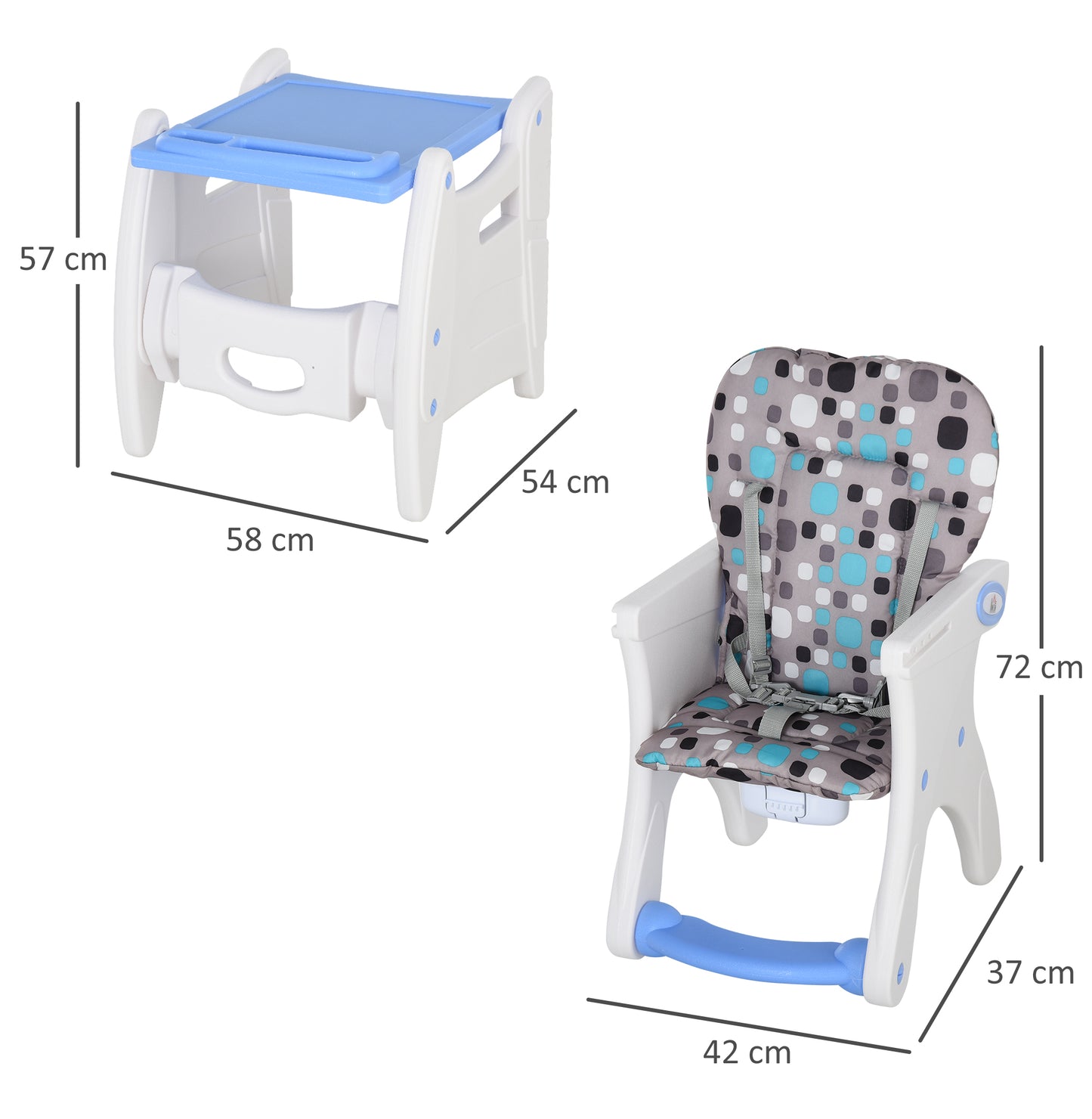 Homcom Trona Para Bebé 3en1 +6 Meses Con 2 Bandejas Extraíbles 57x59x105 Azul_2