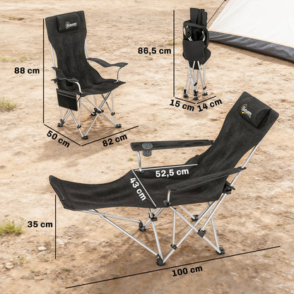 Outsunny Conjunto De 2 Sillas Plegables Camping Con Reposapiés Desmontable Negro_2