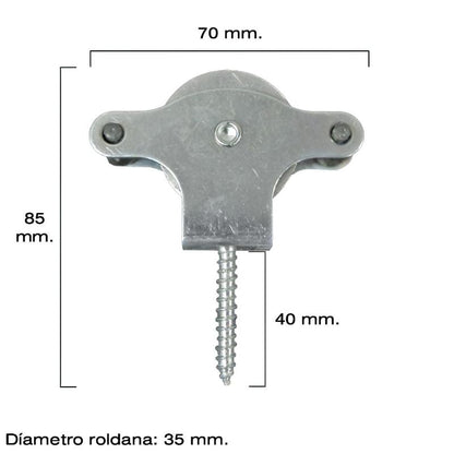 Polea Tendedero Wolfpack Zincado 40 Mm. Roldana Metal Con Tirafondo_1