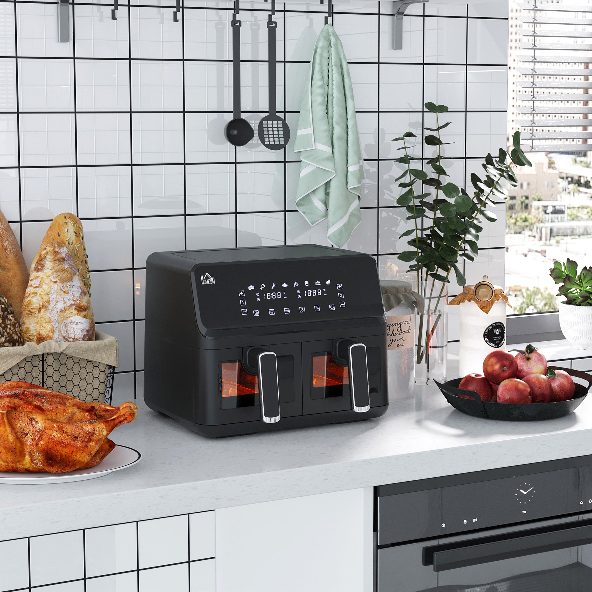 Homcom Freidora Sin Aceite Doble 8l 2500w Con 8 Programas 38,5x38x30,5 Cm Negro_1
