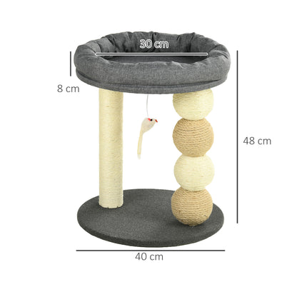 Pawhut Árbol Rascador Para Gatos Pequeño Con Nido 4 Bolas Ø40x48 Cm Gris Y Beige_2
