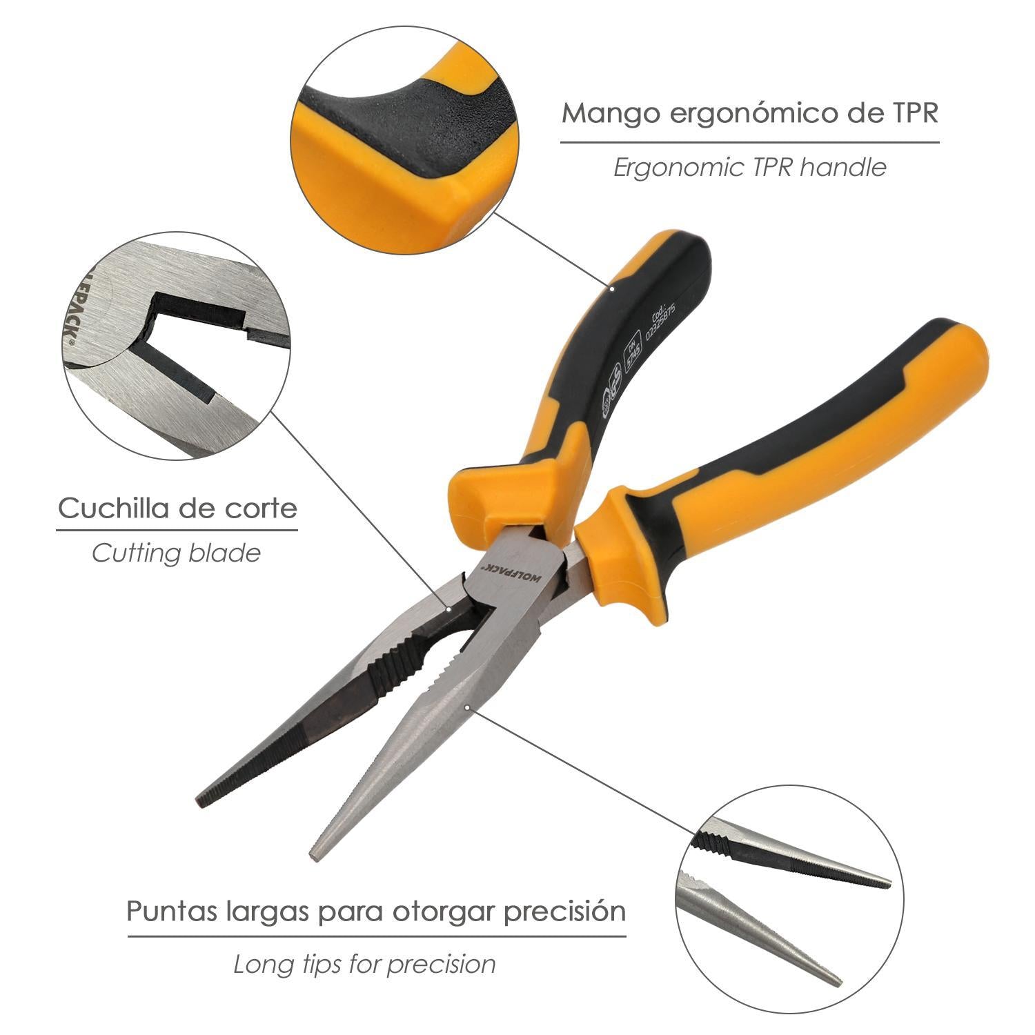 Alicates Boca Recta 200 Mm. Acero Din 5745 Alicates Punta Recta, Alicates Boca Recta Larga,