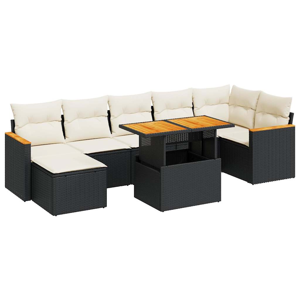Set Sofás Jardín Y Cojines 8 Pzas Ratán Sintético Acacia Negro / Vetonek_1