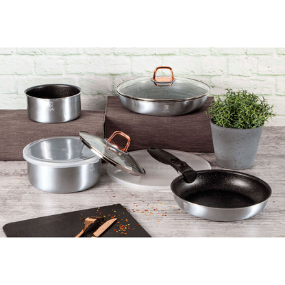 Batería De Cocina Aluminio Forjado 9 Piezas, Inducción, Asa Extraíble, Cazuelas Apilables Tapas Berlinger Haus Moonlight Gris_1