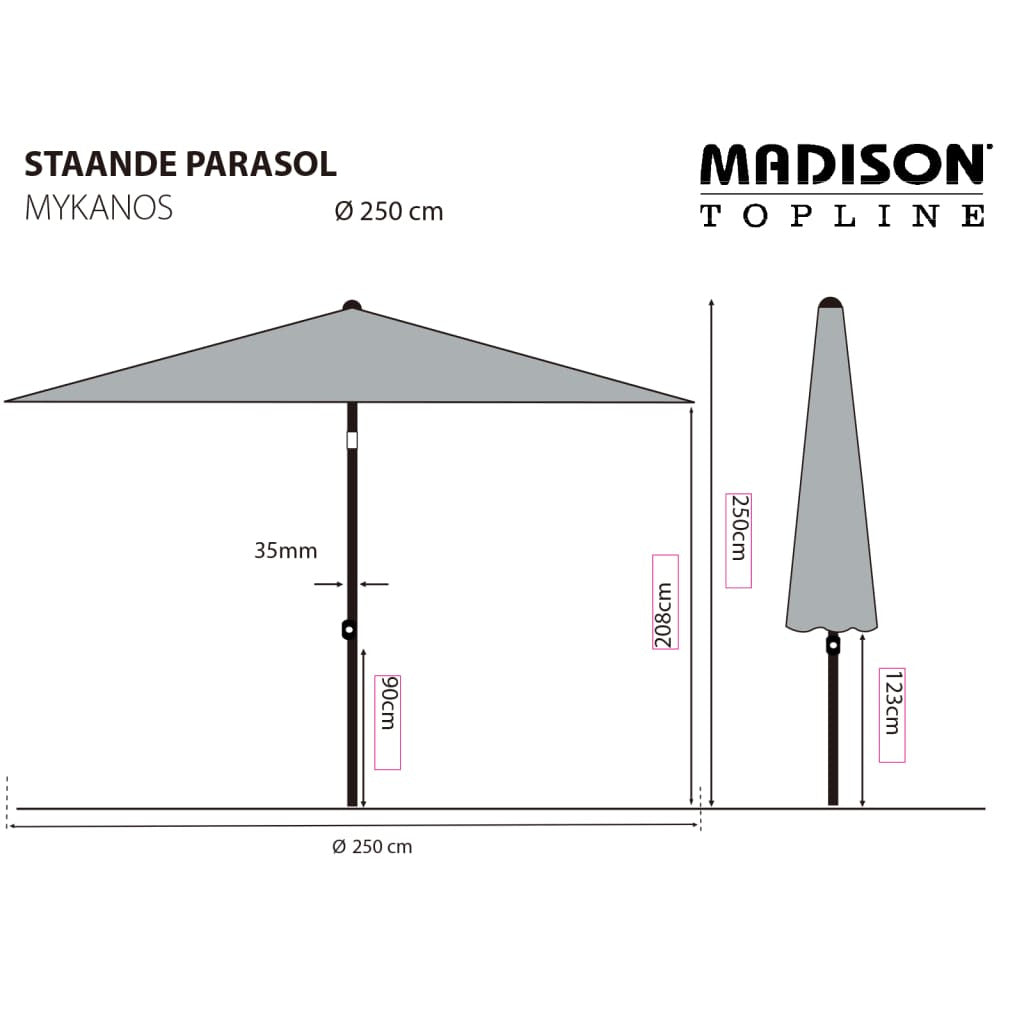 Madison Sombrilla De Jardín Mykanos Taupe 250 Cm_2