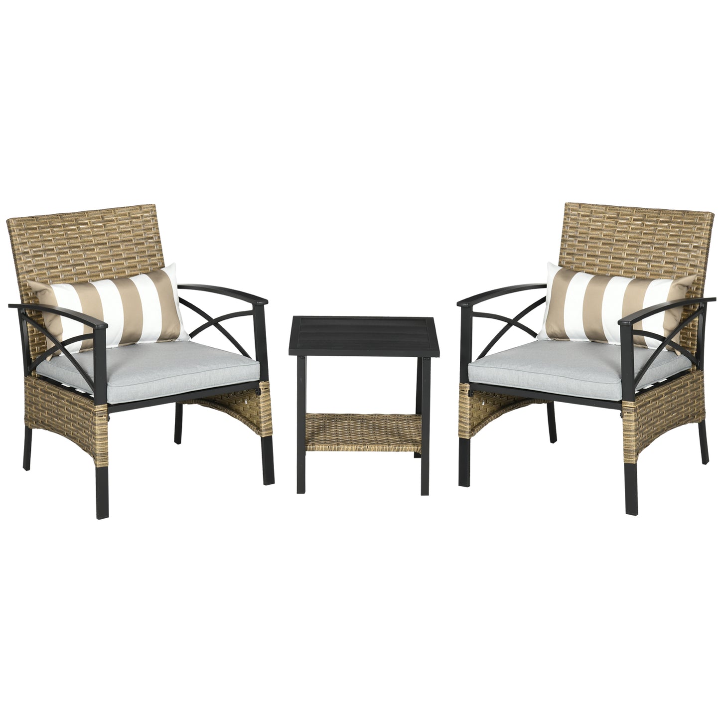 Outsunny Conjunto Mesa Y 2 Sillas De Jardín De Ratán 3 Piezas Con 2 Cojines_0