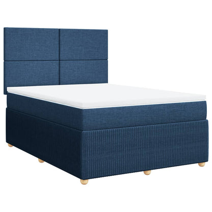 Cama Box Spring Con Colchón Tela Azul 140x190 Cm / Vetonek_3