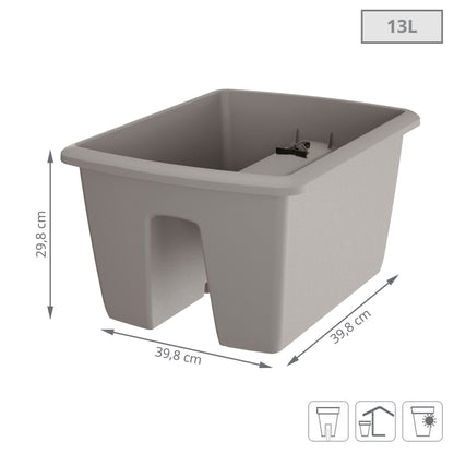 Maceta Respana Railing 13l., Dimensiones (mm) 398x298x209, Color Gris Piedra_2