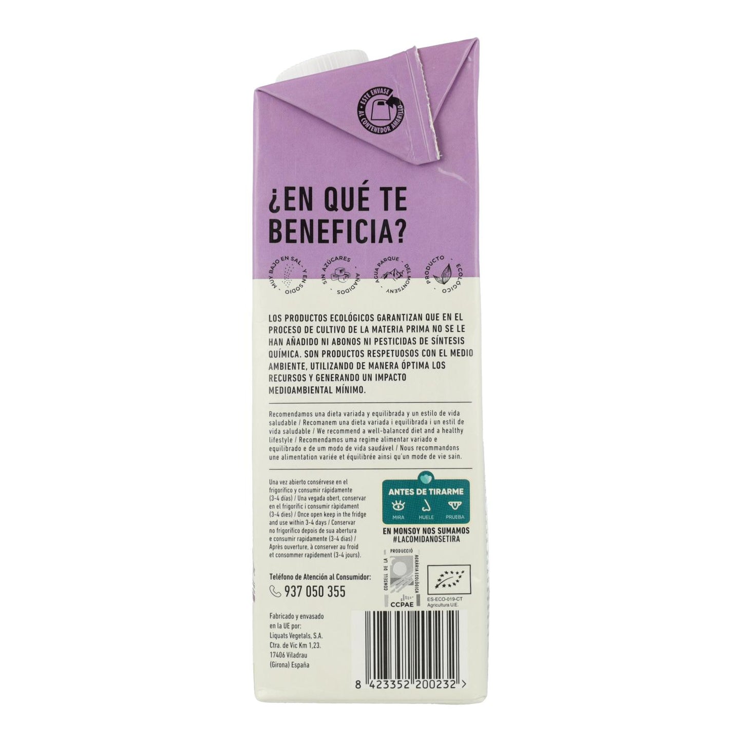 Embalagem de 6 bebidas de arroz biológico Monsoy 1L