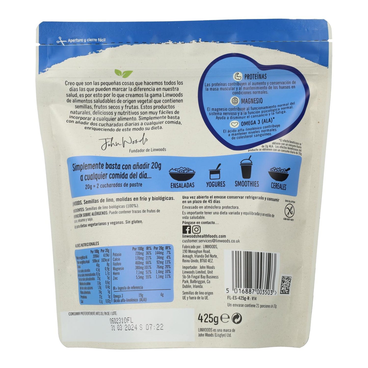 Sementes de Linhaça Moídas Linwoods 425g