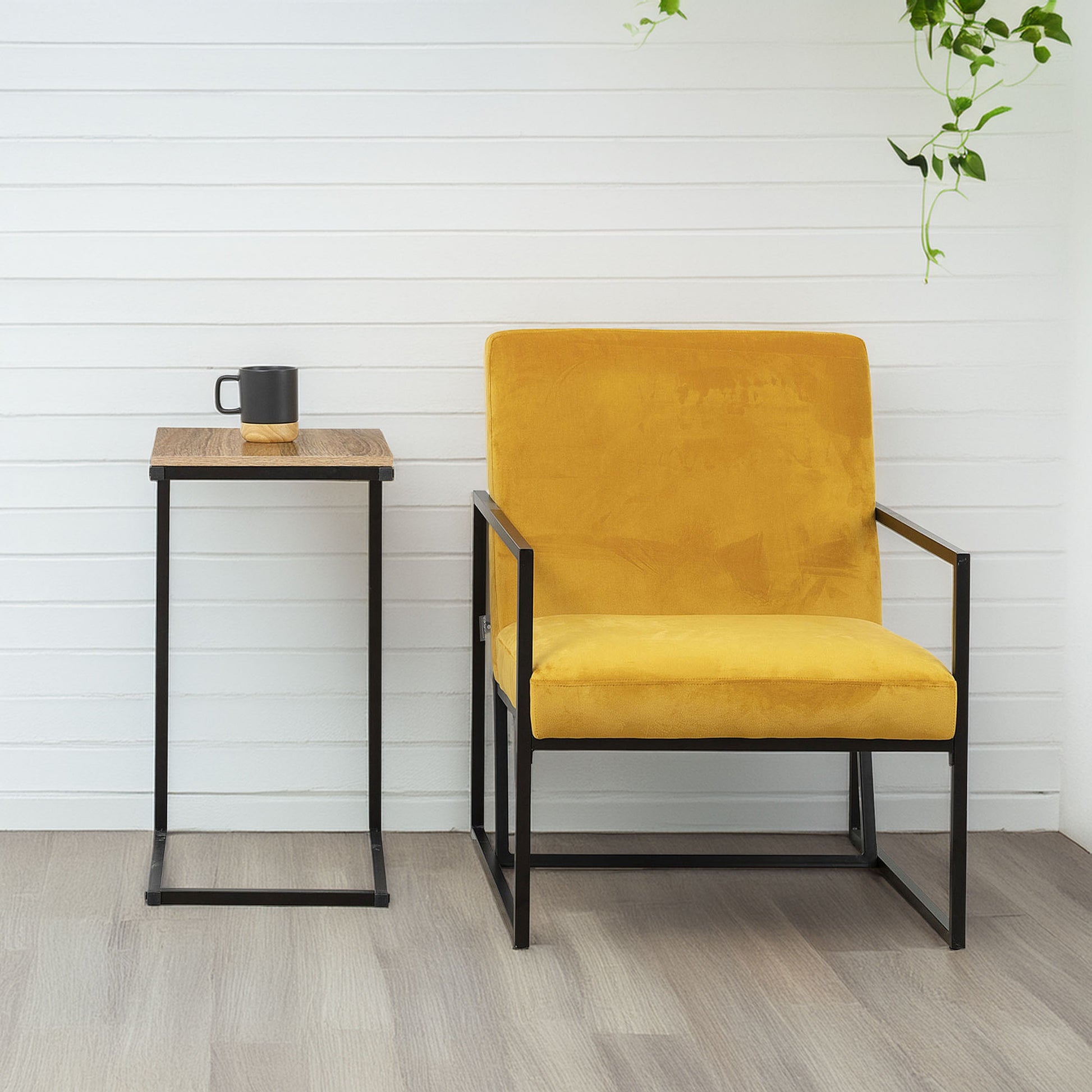 Wellhome Mesa Extremo Sofá Metal Negro Y Madera_3