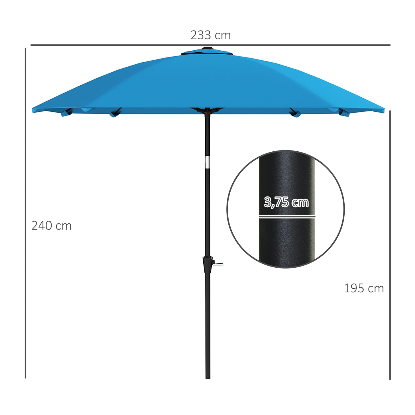 Outsunny Sombrilla De Terraza Exterior 233x233 Cm Con Ángulo Ajustable Azul_2