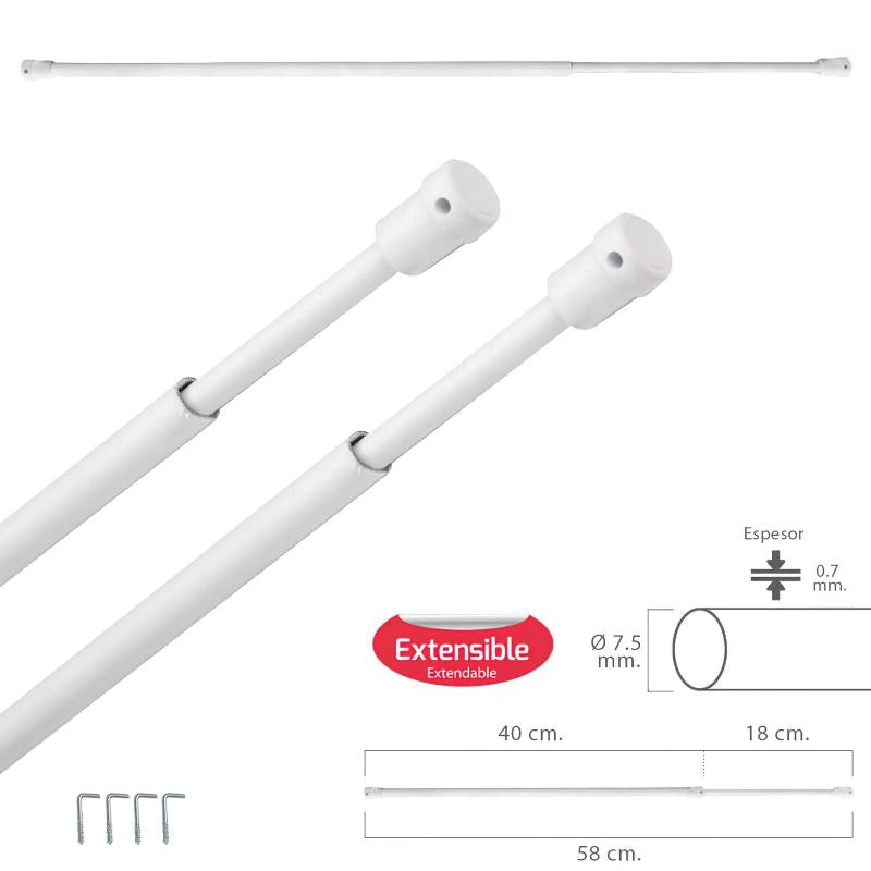 Barra Visillo Extensible 40/58 Cm. Con Soporte, Sin Muelle (2 Piezas)_0