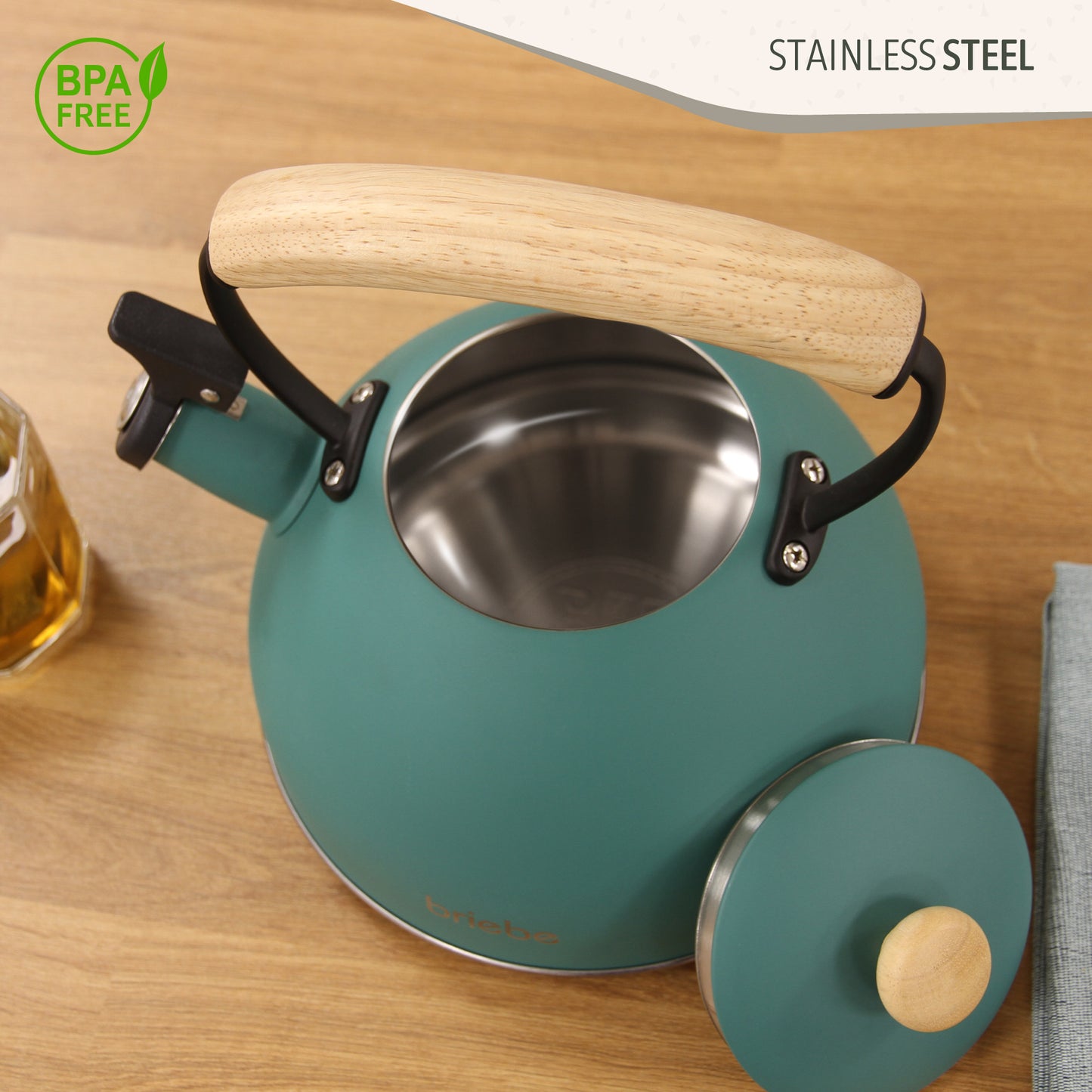 Briebe Nordic Set Tostadora Pan Ranura Ancha 2 Rebanadas + Tetera 2,3l Acero Inox, Inducción Libre Bpa, Skt1177gre,verde_5