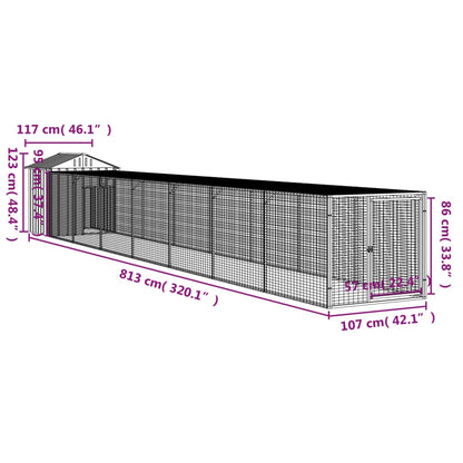 Vidaxl Jaula Gallinas Con Corral Acero Galvanizado Gris 117x813x123 Cm_2