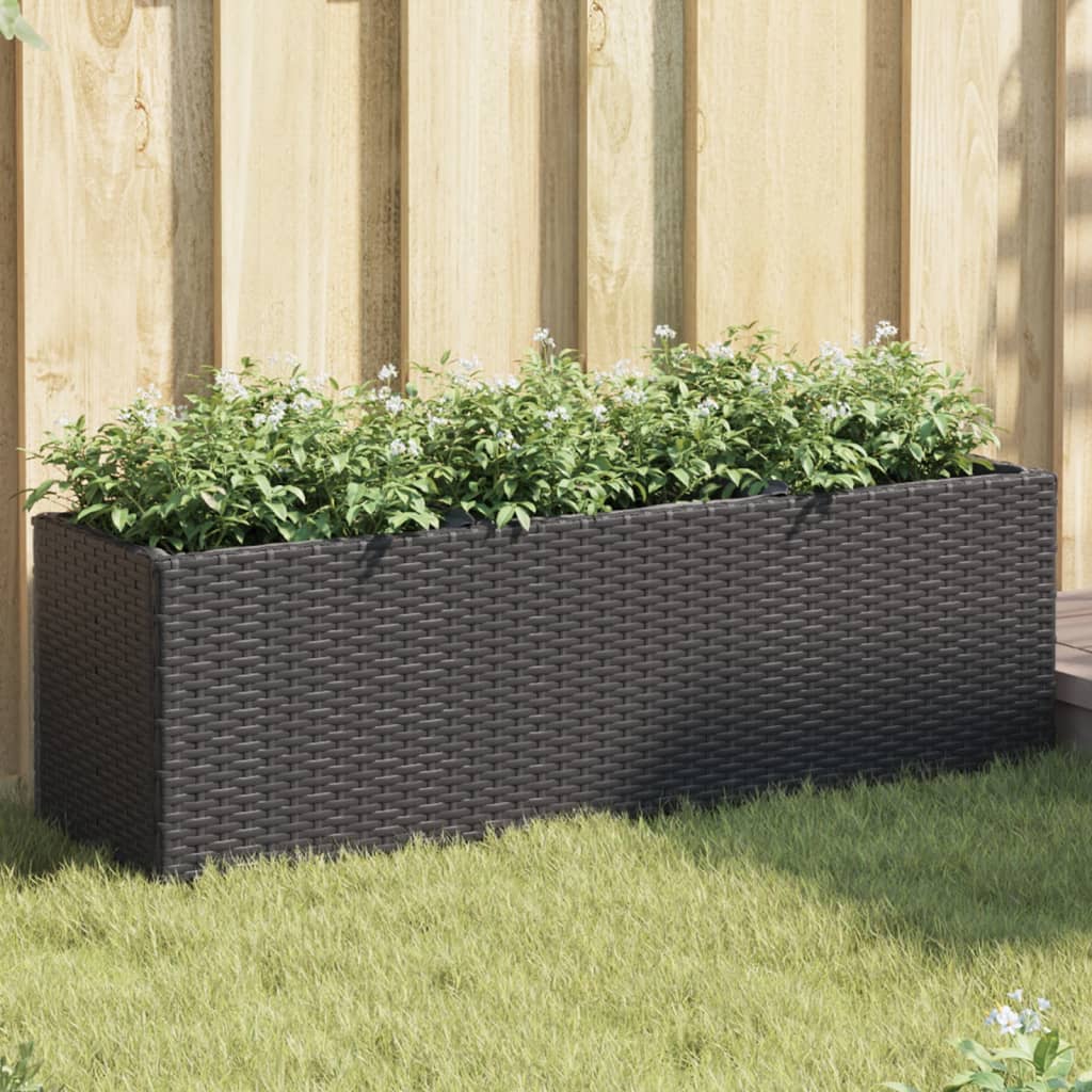 Jardinera Con 3 Maceteros Ratán Sintético Negro 105x30x32 Cm_1