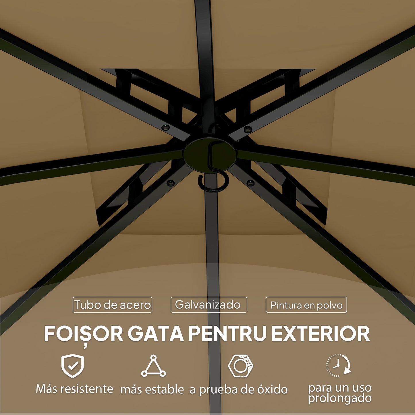 Outsunny Cenador Para Jardín 3,4x3,4 M Con Paredes Laterales Anti-uv Beige_5