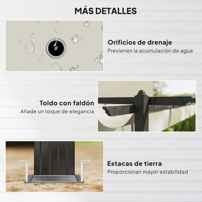 Outsunny Pérgola De Aluminio 4x3 M Con Techo Retráctil Poliéster Para Exterior_5