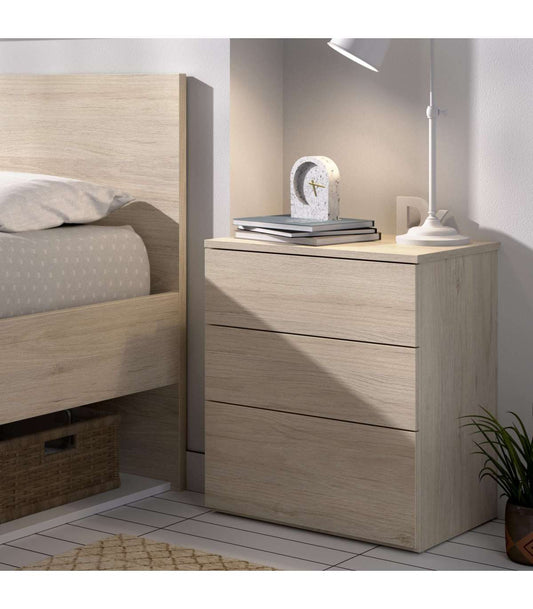 Mesita De Noche Rus Con 3 Cajones En Roble Natural, 58 Cm(alto)52 Cm(ancho)34 Cm(fondo)_0